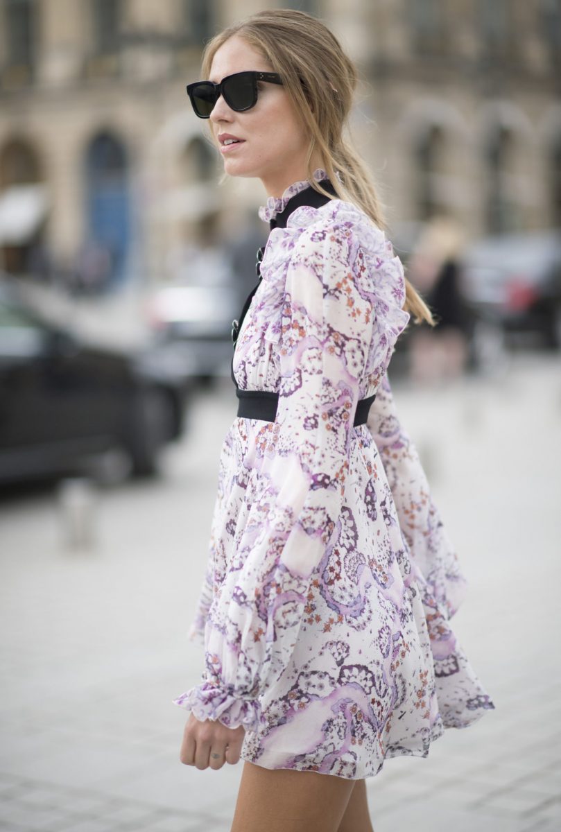 PARIS, FRANCE - JULY 04:  Chiara Ferragni is wearing a dress from Giambattista Valli seen in the streets of Paris during Haute Couture F/W 2016/2017 on July 4, 2016 in Paris, France.  (Photo by Timur Emek/Getty Images)